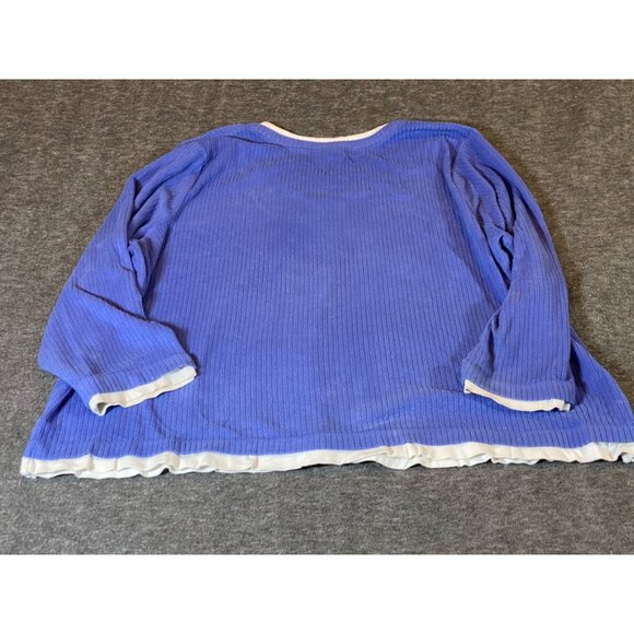 2 Essentials Top  Round Neck Blue & Purple White Contrast Trim Relaxed  4X plus - Picture 7 of 10